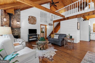Vaulted wood beamed ceilings throughout on Main