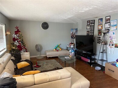 Living room featuring dark wood-type flooring and 