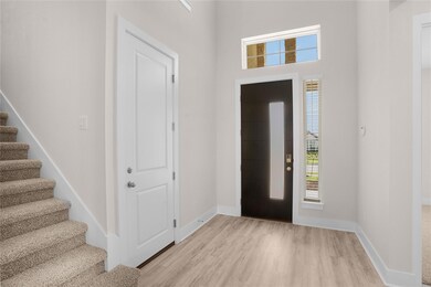 Foyer featuring light wood finished floors, plent