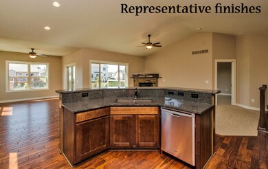 Kitchen island, granite & raised bar.
