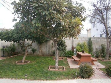 backyard  with fruit trees picnic table and seatin