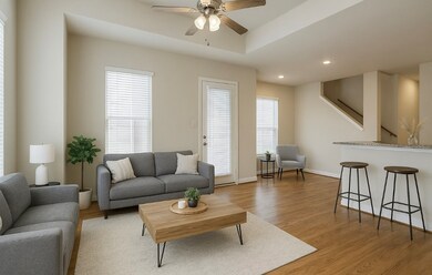 Living space and dining area with high ceilings and large windows- (second floor)
Virtually Staged