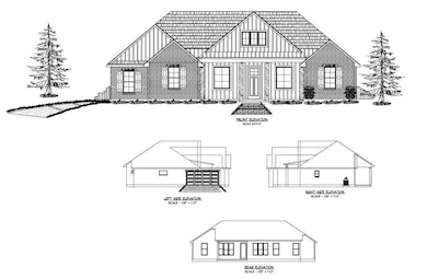 The architectural drawings of the house elevation show a view of all four sides.