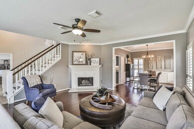 Dining room open to living room for easy entertaining.