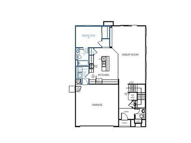 Open floor plan, great island & main floor bedroom