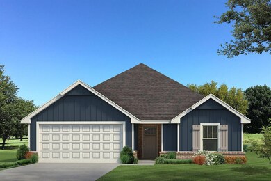 View of front of home with roof with shingles, a garage, concrete driveway, a front yard, and board and batten siding