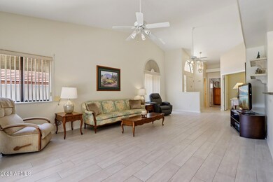 Family room with vaulted ceilings