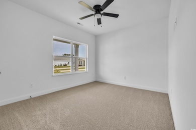 Spare room with light colored carpet and a ceiling fan