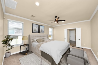 This photo showcases a spacious, well-lit bedroom