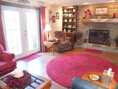 Family room with fireplace, built-ins and French d