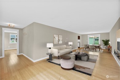 living room with dining area virtually staged