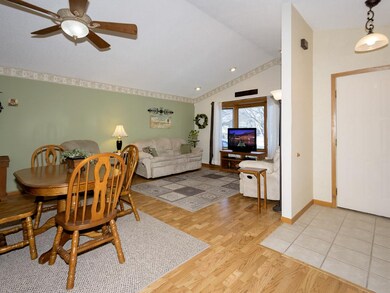 There's a newer ceiling fan above the dining area.