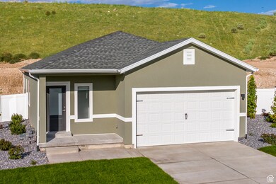 View of front of house featuring stucco siding, an attached garage, roof with shingles, and driveway