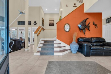 Interior space with tile patterned flooring, ceili