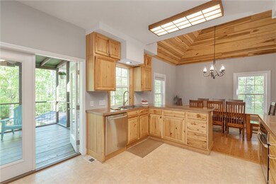 Kitchen, dining, and porch view
