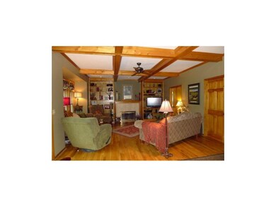 Fireplace flanked by bookcases