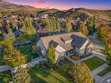 Aerial view at dusk of a mountain view