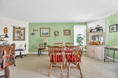 View of carpeted dining room