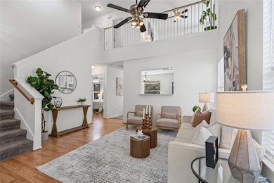 Open concept living with soaring ceilings