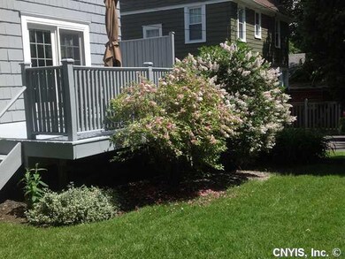 Exterior Back. Sunny backyard with great landscapi
