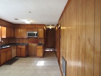 Kitchen featuring sink and wood walls