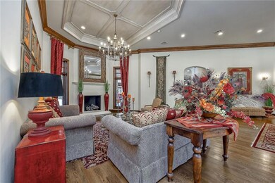 Notice the spectacular ceiling in the living area.