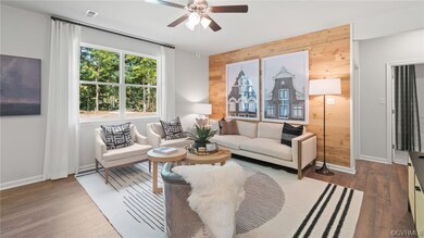 Living room featuring dark hardwood / wood-style f