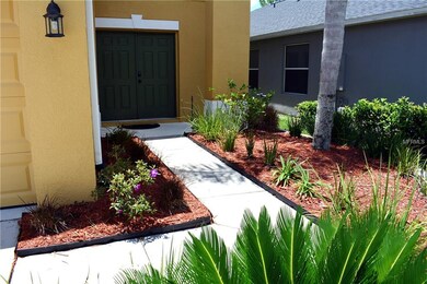 Walk way to double door front entry