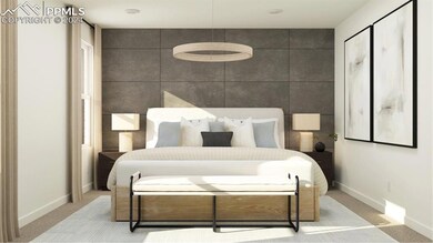 Bedroom with tile walls and light carpet