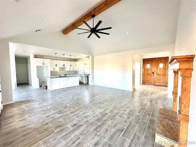 Living w/ Electric FP, Wood Tile Flooring