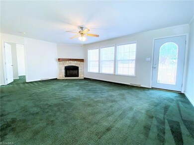 Stone fireplace in living room