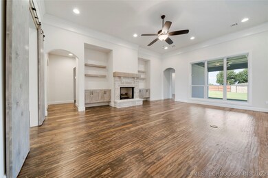 Family room. Barn doors into media room.