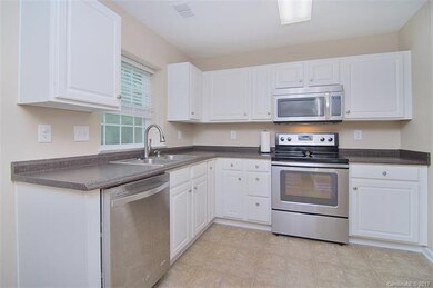 Spacious kitchen with stainless appliances, white cabinets and pantry.  Goose-neck faucet.