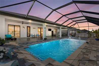 Outdoor pool with a lanai, a patio area, and a cei
