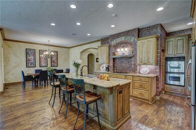 Open concept kitchen/dining/living area with gorge