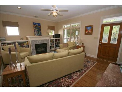 Nice open living space with fireplace and built-in