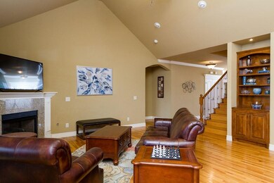 vaulted ceiling, built in bookcase