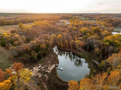 Aerial view of a nearby body of water and a heavily wooded area