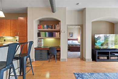 Built-in desk in kitchen area.