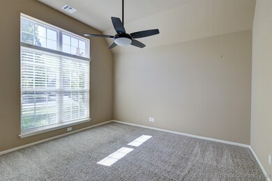Designated office with new ceiling fan. Work in th