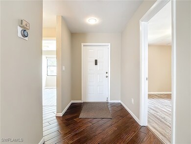 Foyer entrance with dark wood-style floors