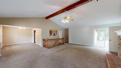 Open concept ranch with large living room, dining 