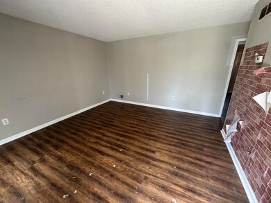 Spare room featuring dark wood-style floors, a tex