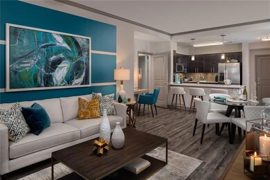 Living room with dark hardwood / wood-style floors