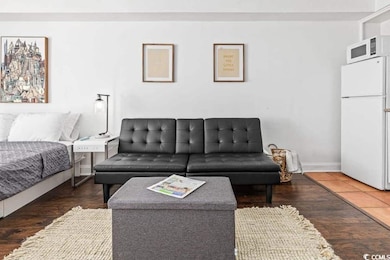 Living room featuring dark wood-type flooring