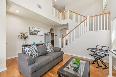 The front living room has vaulted ceilings.