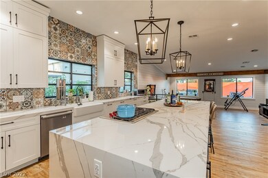Fantastic porcelain waterfall countertops.