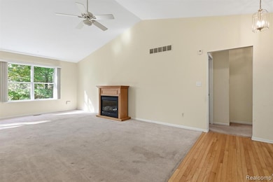 Great room with vaulted ceiling