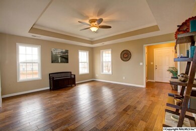 Open Floor Plan, Living Room featuring Wood Flooring and Trey Ceiling