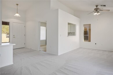 Open floor plan with high vaulted ceiling, ceiling